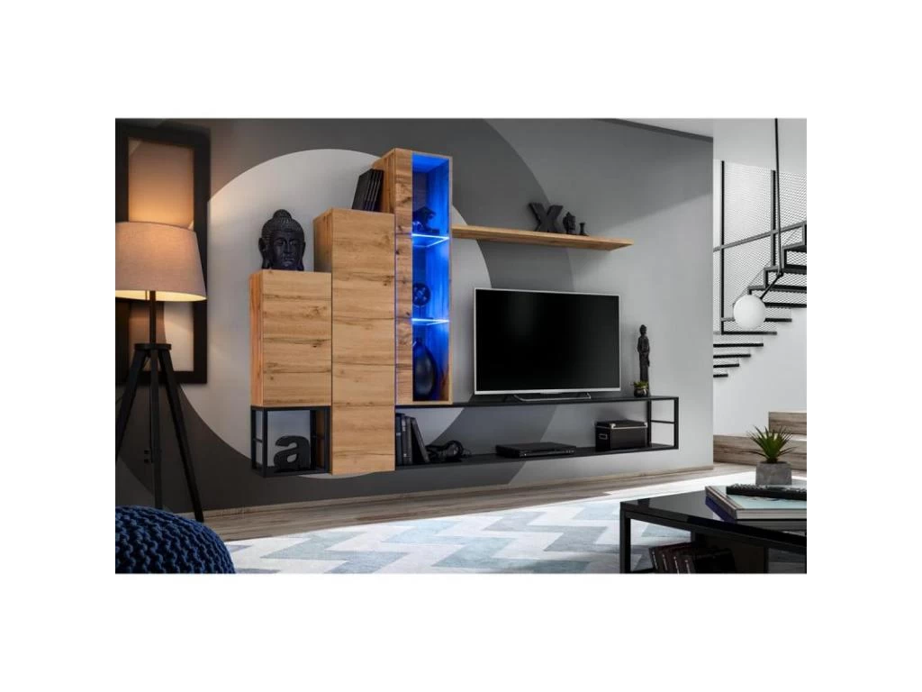 Ensemble Meuble TV Design "Switch VIII" 240cm Naturel & Noir – Image 2