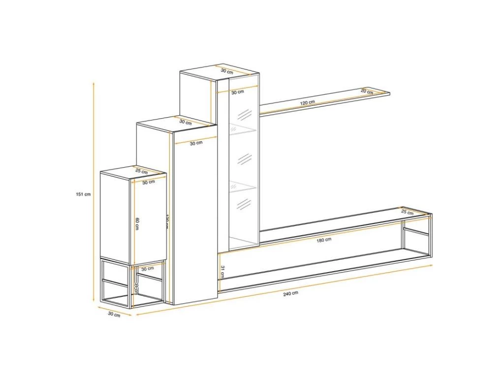 Ensemble Meuble TV Design "Switch VIII" 240cm Naturel & Noir – Image 3