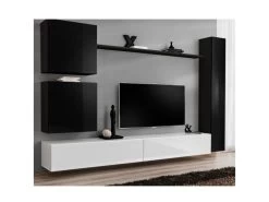 Meuble TV Mural Design "Switch VIII" 280cm Noir & Blanc