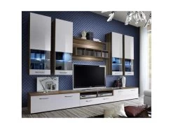 Meuble TV Mural Design "Dorade" 300cm Blanc & Prunier