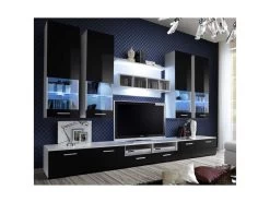 Meuble TV Mural Design "Dorade" 300cm Noir & Blanc