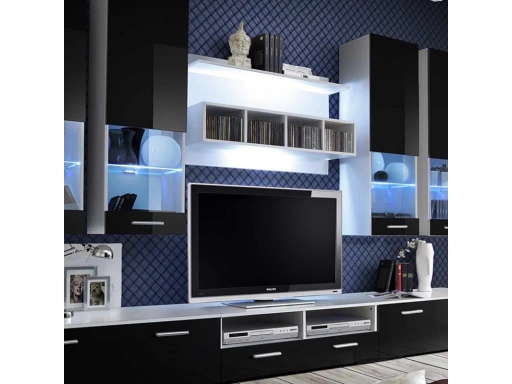 Meuble TV Mural Design "Dorade" 300cm Noir & Blanc – Image 4
