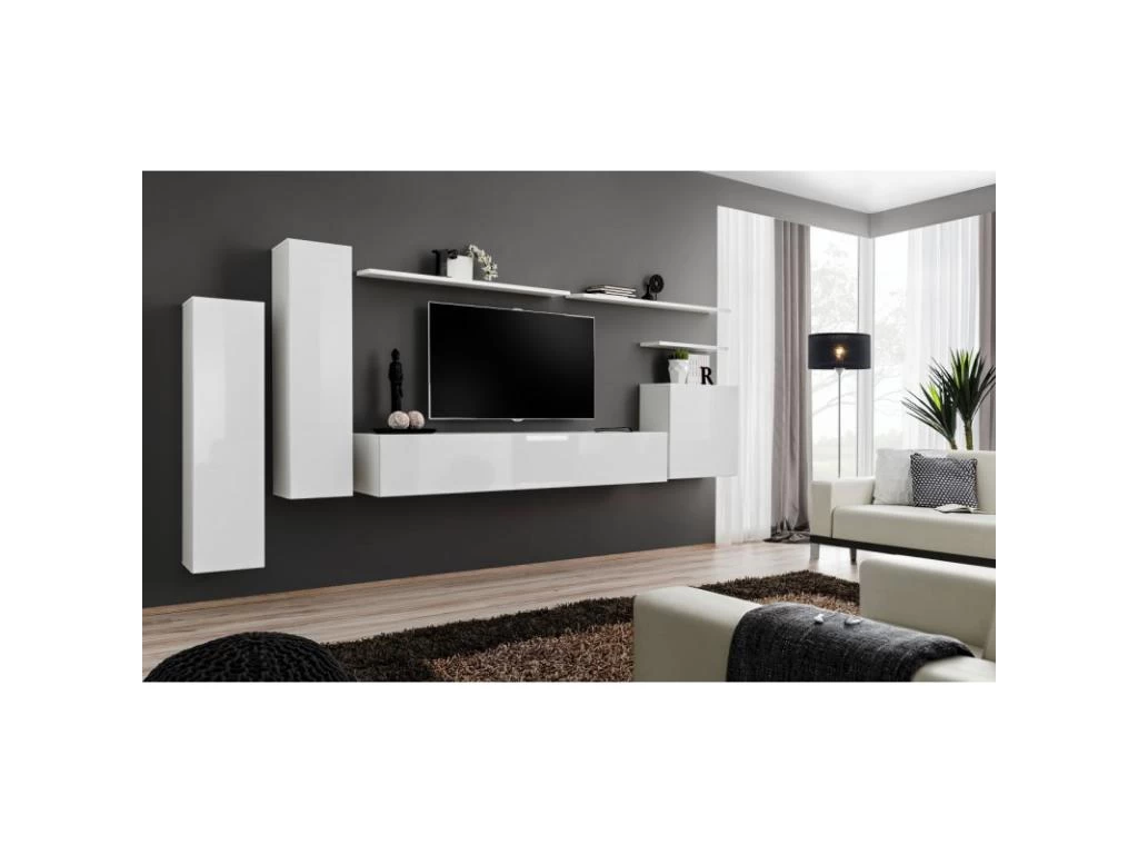Meuble TV Mural Design "Switch I" 330cm Blanc – Image 4