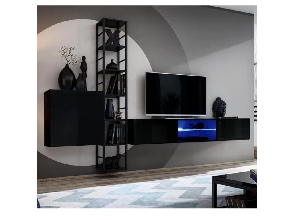 Ensemble Meuble TV Design "Switch VI" 270cm Gris & Noir