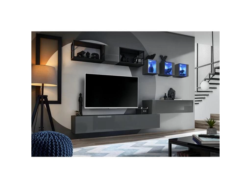 Ensemble Meuble TV Design "Switch III" 280cm Gris & Noir – Image 2
