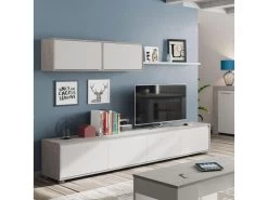 Composition TV Blanc/Béton Ciré Clair - RUINUI