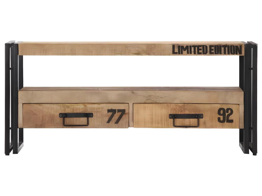 Meuble Télé Buffet Tv Télévision Design Pratique 100 Cm Bois Massif De Manguier 2502272 – Image 2