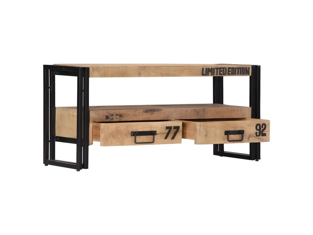 Meuble Télé Buffet Tv Télévision Design Pratique 100 Cm Bois Massif De Manguier 2502272 – Image 3