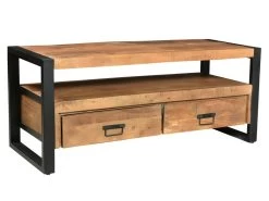 Meuble TV HARLEM - 2 Tiroirs & 1 Niche - Bois De Manguier & Métal