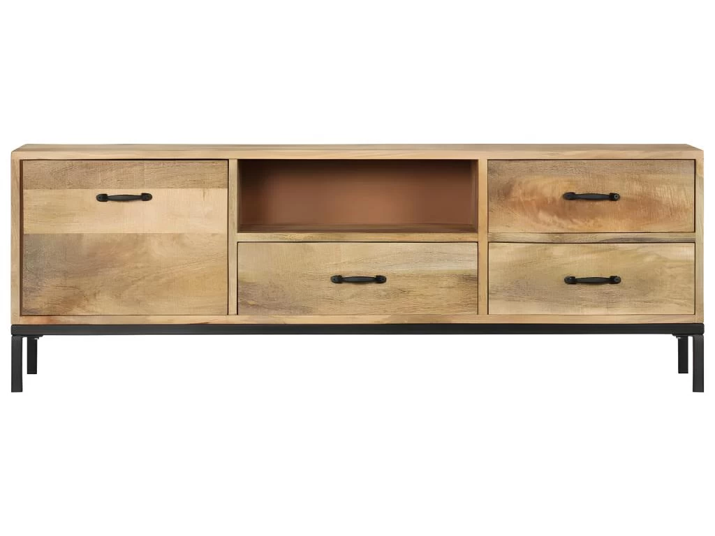 Meuble Télé Buffet Tv Télévision Design Pratique 130 Cm Bois Massif De Manguier 2502052 – Image 4