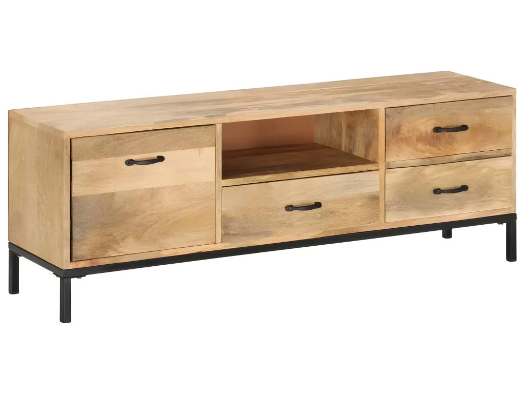 Meuble Télé Buffet Tv Télévision Design Pratique 130 Cm Bois Massif De Manguier 2502052 – Image 5