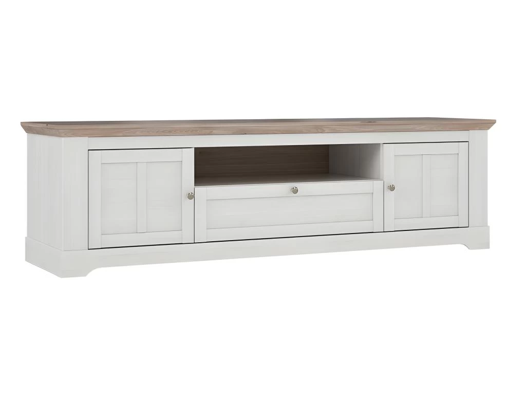 Meuble TV 205 Cm 2 Portes 1 Tiroir Décor Chêne Blanchi - ANGELE