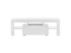 Meuble TV Avec éclairage LED Multicolore Banc Support Design Avec étagères 130 Cm Blanc 03_0005859