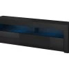 Meuble TV Design MEXICO 140 Cm, 1 Porte Et 1 Niche, Coloris Noir + LED