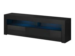Meuble TV Design MEXICO 140 Cm, 1 Porte Et 1 Niche, Coloris Noir + LED
