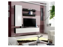 Meuble TV FLY H1 Design, Coloris Noir Et Blanc Brillant. Meuble Suspendu Moderne Et Tendance Pour Votre Salon.