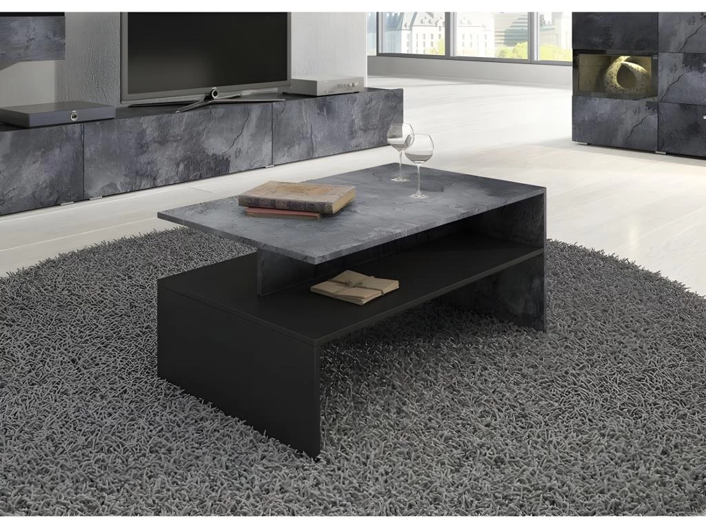 Ensemble De 7 Meubles De Salon Collection RAMOS. Couleur Gris Effet Ardoise Et Noir. – Image 2