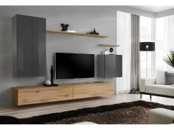 Ensemble De Meubles De Salon Collection SWITCH II Design, Coloris Gris Et Chêne Wotan.