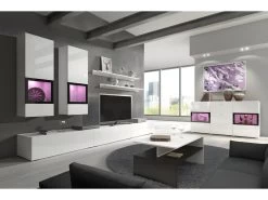 Ensemble Meubles De Salon Design Collection RAMOS. Coloris Blanc Brillant. LED Intégrées.
