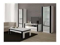 Ensemble Meuble De Salon LINA Blanc Et Noir Laqué.