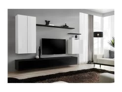 Ensemble Meuble Salon Collection SWITCH II Design, Coloris Blanc Et Noir Brillant.