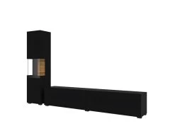 Ensemble Meuble TV Et Vitrine Collection EVA. Couleur Noir Et Chêne.