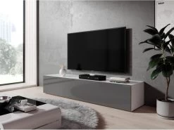 FURNIX Meuble Tv Debout / Suspendu Zibo 160 Cm Blanc Mat / Gris Brillant Style Moderne Avec Compartiments Fermés