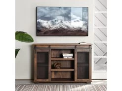 Meuble TV Droit En Bois Noyer Massif Avec 7 Niches Et 2 Portes NEWBARN