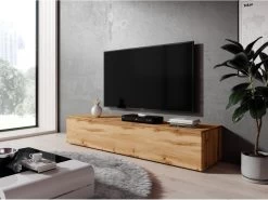 FURNIX Meuble Tv Debout / Suspendu Zibo 160 Cm Chêne Wotan Mat Style Moderne Avec Compartiments Fermés