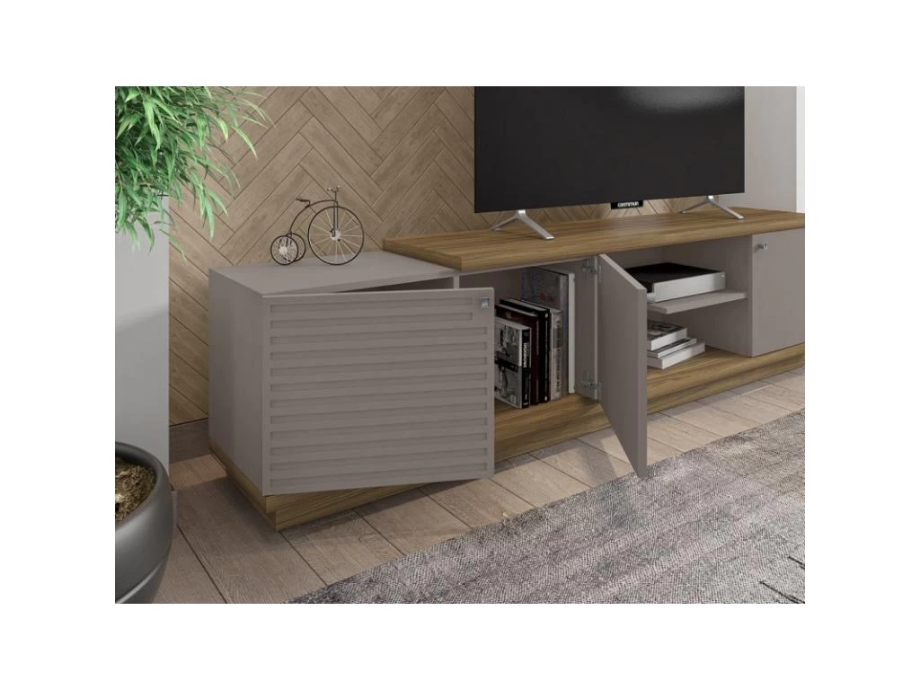 Meuble TV 75 Pouces 3 Portes ChĂȘne Et Taupe â Image 2