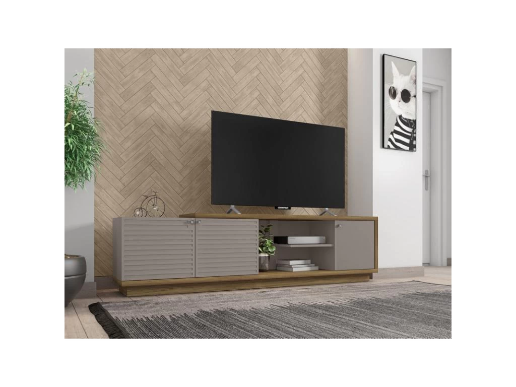 Meuble TV 75 Pouces 3 Portes ChĂȘne Et Taupe â Image 4