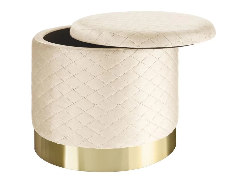Pouf Tabouret Siège Coffre De Rangement Aspect Velours Matelassé Beige 08_0000576