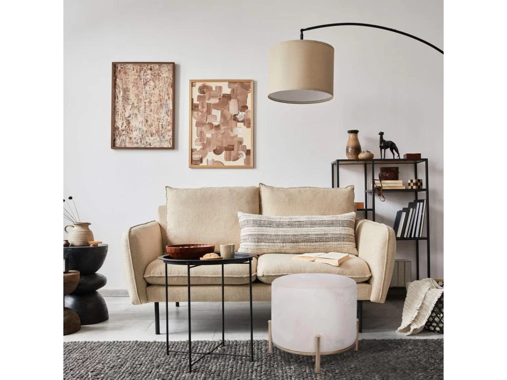 Tabouret Pouf Repose-pieds Rembourré Beige Velours De Style Classique