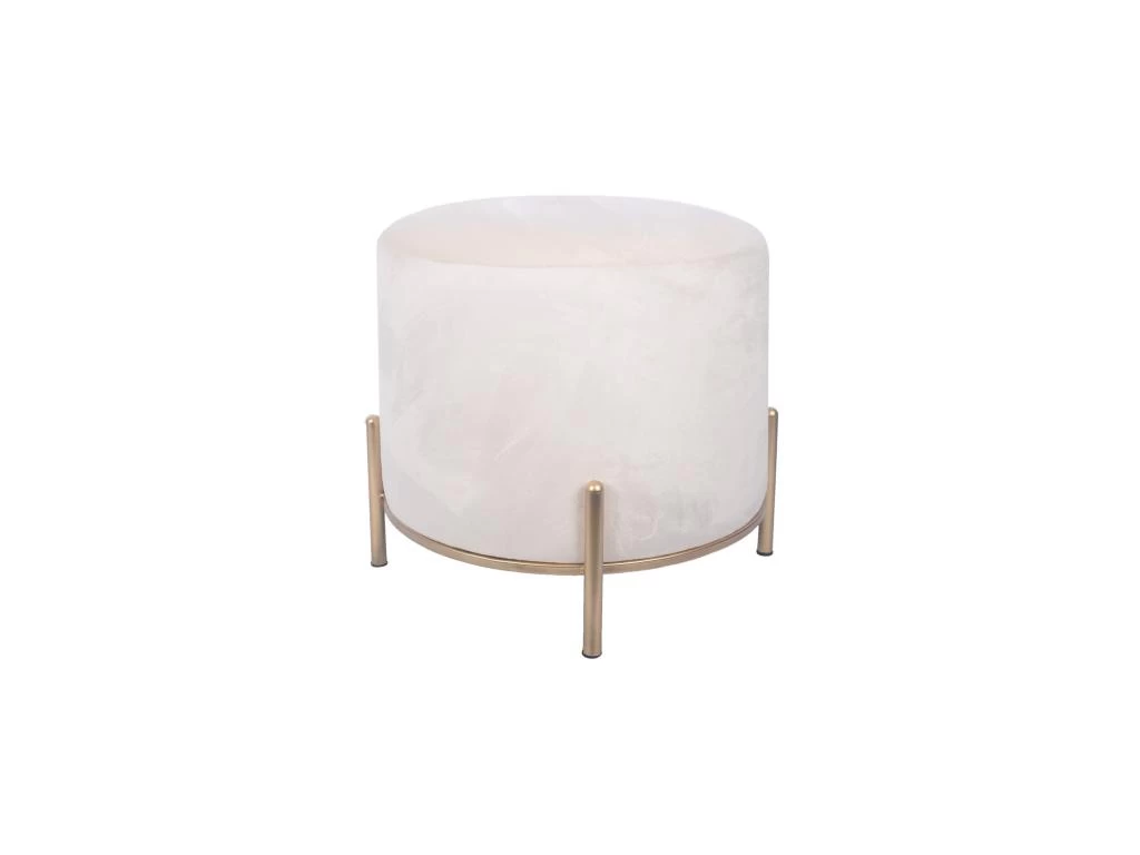 Tabouret Pouf Repose-pieds Rembourré Beige Velours De Style Classique – Image 2