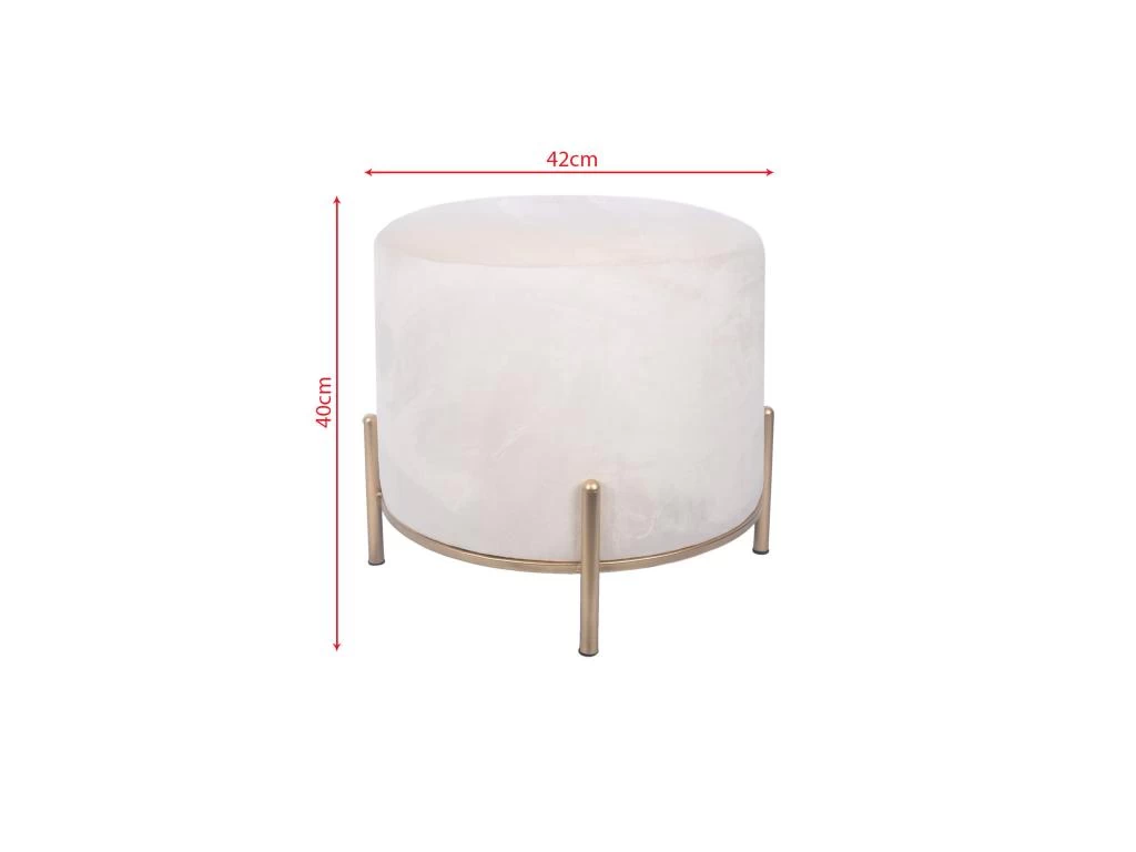 Tabouret Pouf Repose-pieds Rembourré Beige Velours De Style Classique – Image 3