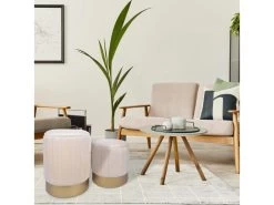 Lot 2 Pouf De Rangement Tabourets Velours Beige Avec Base En Fer