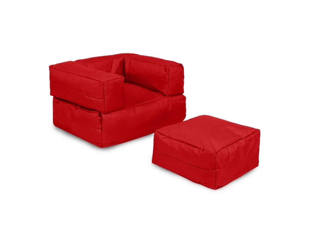 Fauteuil D'extérieur Enfant + Pouf Rouge 65x40x50