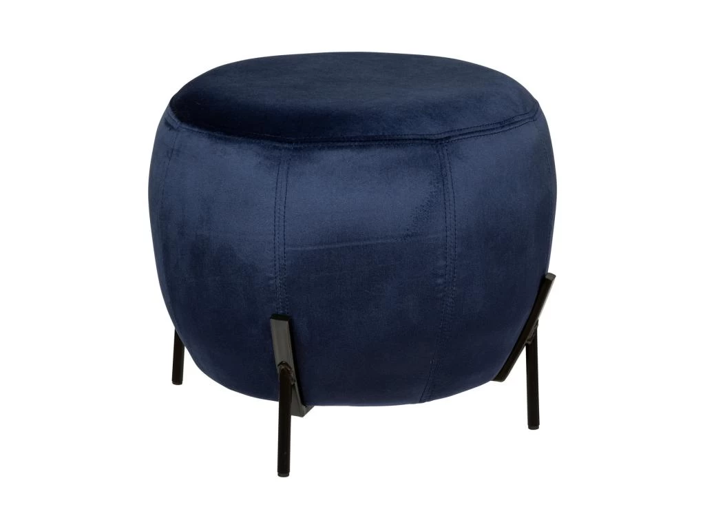 Pouf En Velours Bleu Et Pieds En Métal D 44 X H 35 Cm