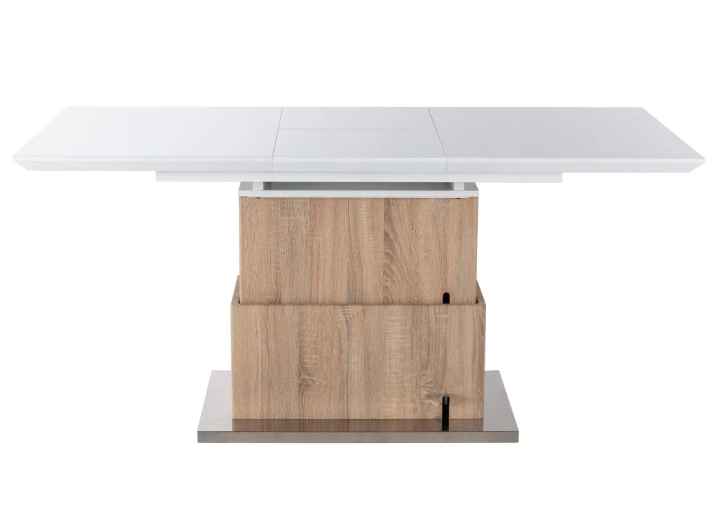 Table Extensible Et Relevable 2 En 1 - MDF Et Acier Inoxydable - Naturel Et Blanc - CAPANI – Image 12