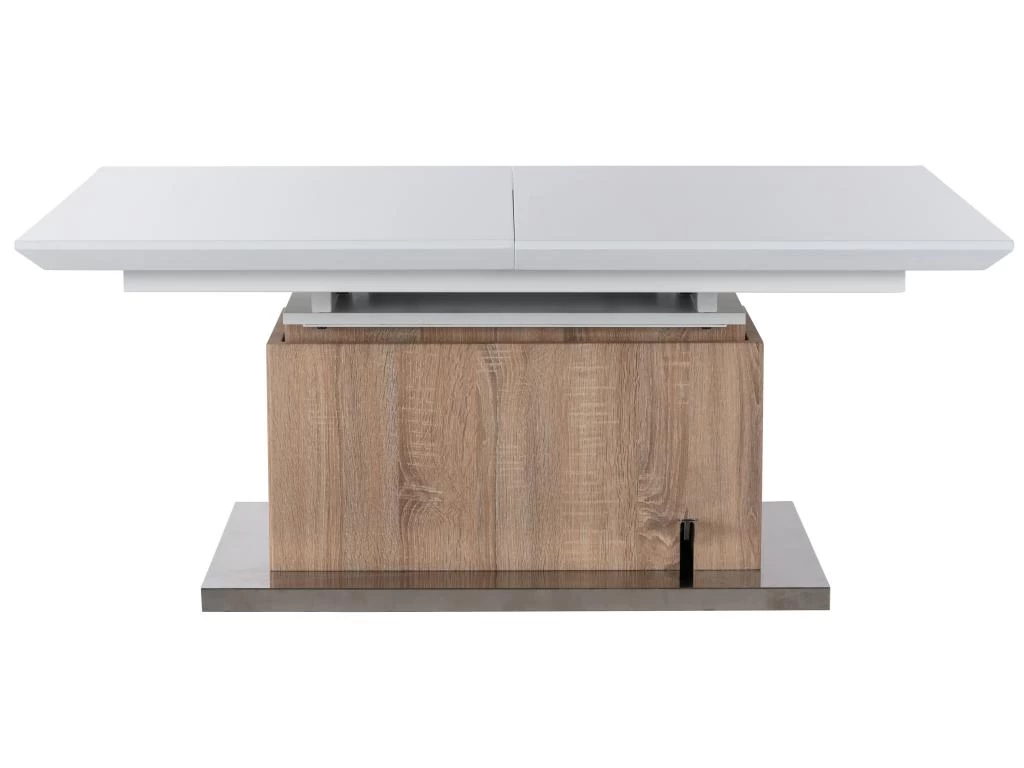 Table Extensible Et Relevable 2 En 1 - MDF Et Acier Inoxydable - Naturel Et Blanc - CAPANI – Image 11