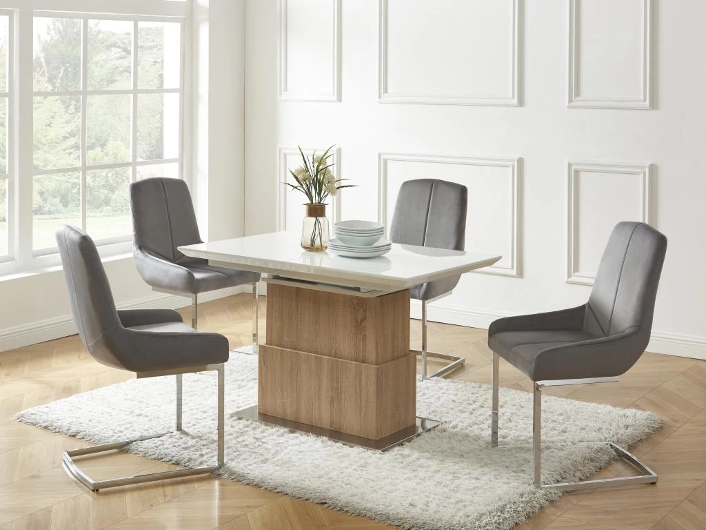 Table Extensible Et Relevable 2 En 1 - MDF Et Acier Inoxydable - Naturel Et Blanc - CAPANI – Image 4