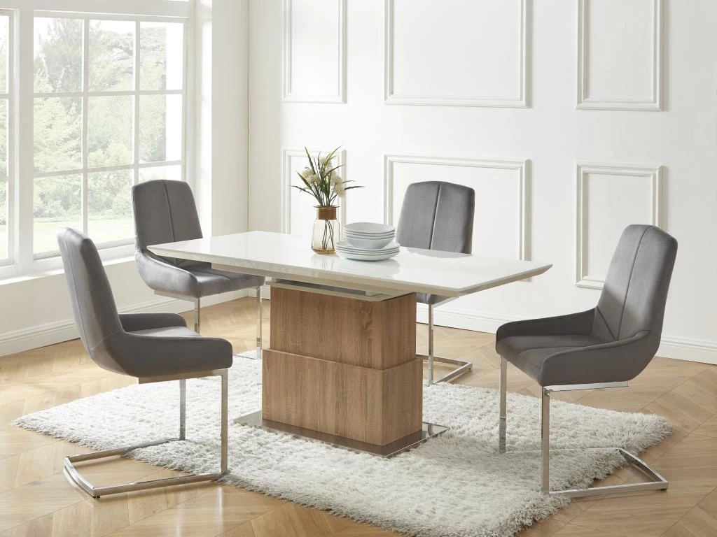 Table Extensible Et Relevable 2 En 1 - MDF Et Acier Inoxydable - Naturel Et Blanc - CAPANI – Image 5