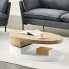 Table Basse Avec Plateau Pivotant - MDF - Naturel Et Blanc - VITALY