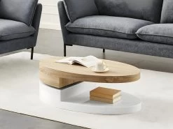 Table Basse Avec Plateau Pivotant - MDF - Naturel Et Blanc - VITALY