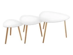 Lot De 3 Tables à Café Gigogne En Bois Blanc Et Pieds Bois Naturel
