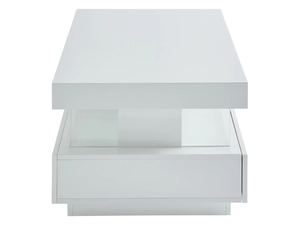 Table Basse 2 Tiroirs Et 2 Niches Avec LEDs - MDF Et Verre Trempé - Blanc Laqué - FABIO II – Image 8