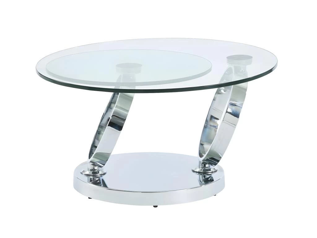 Ensemble Table Basse Plateau Pivotant Transparent JOLINE Et Tapis Shaggy Gris MAZE – Image 4
