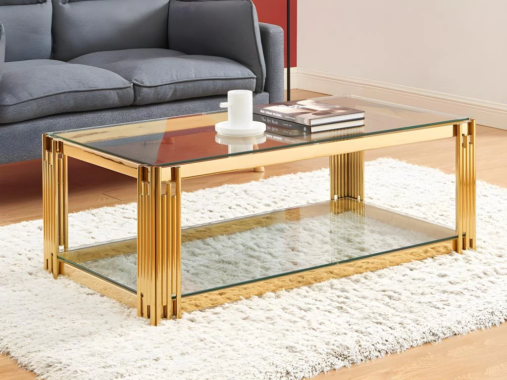 Table Basse En Verre Trempé Et Acier Inoxydable - Doré - NOMELANO De Pascal MORABITO – Image 2