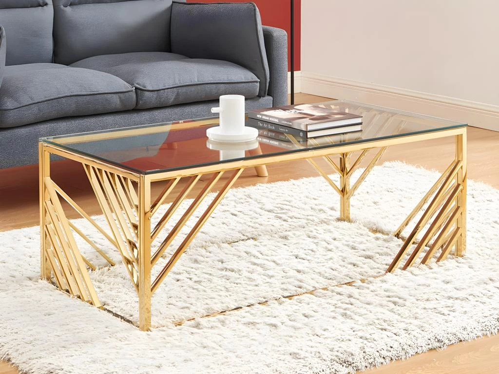 Table Basse En Verre Trempé Et Acier Inoxydable - Doré - SIMATO De Pascal MORABITO – Image 2