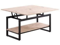 Table Basse Relevable Et Extensible En Bois De ChĂȘne Avec Pieds En MĂ©tal Noir-Longueur 100 X Profondeur 45-90 X Hauteur 47-62 Cm